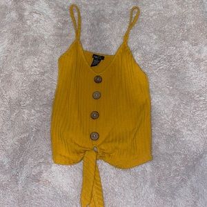 Yellow Rue21 Cropped Tank w Buttons and Tie